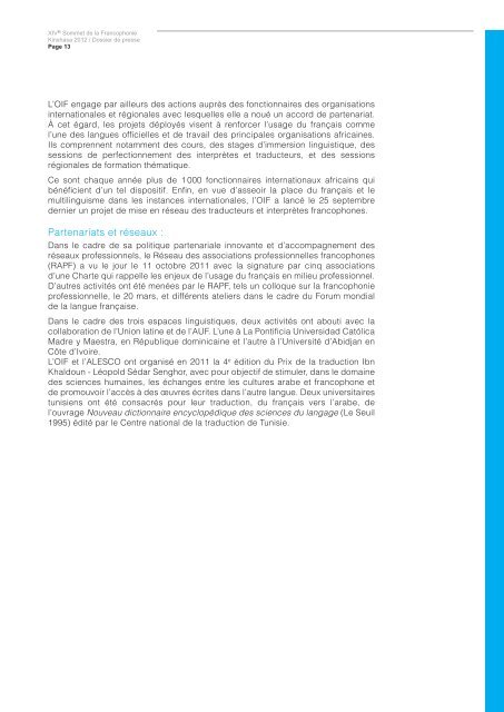 Le dossier de presse - Organisation internationale de la Francophonie