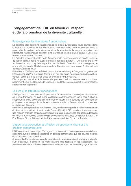 Le dossier de presse - Organisation internationale de la Francophonie