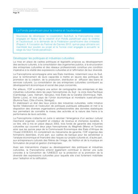 Le dossier de presse - Organisation internationale de la Francophonie