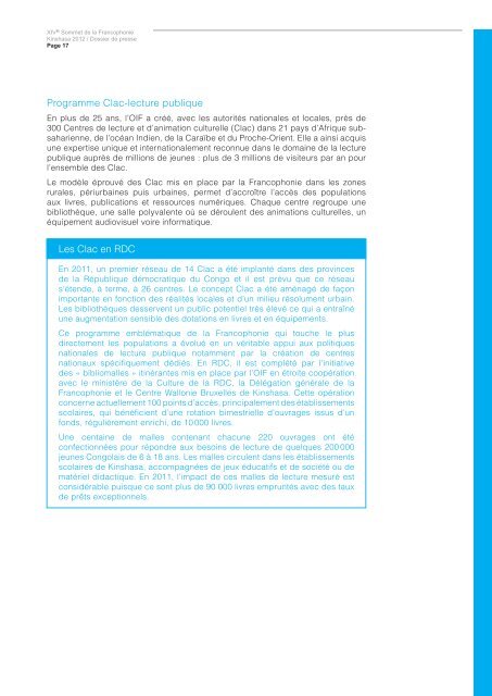 Le dossier de presse - Organisation internationale de la Francophonie