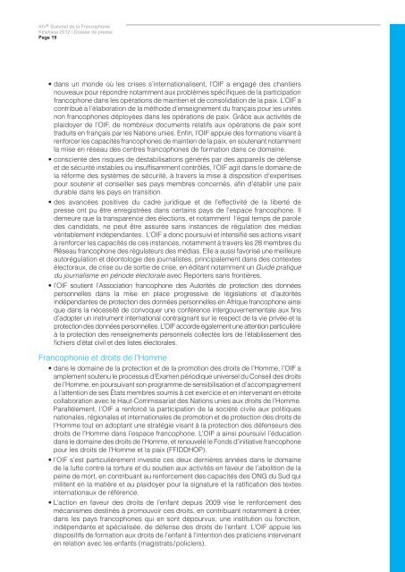 Le dossier de presse - Organisation internationale de la Francophonie