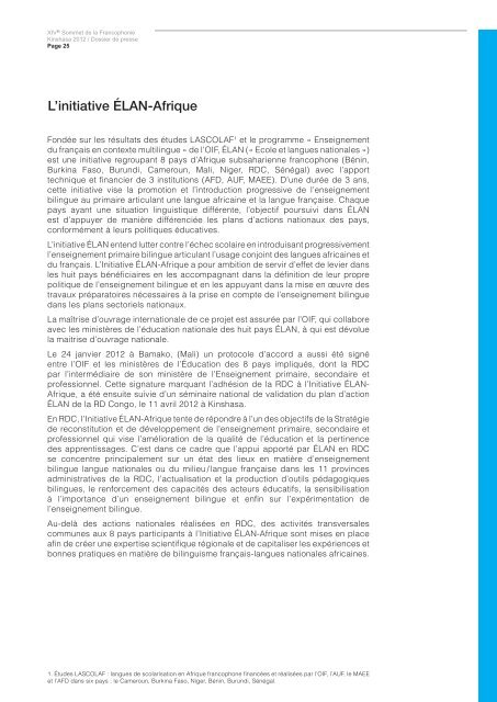 Le dossier de presse - Organisation internationale de la Francophonie