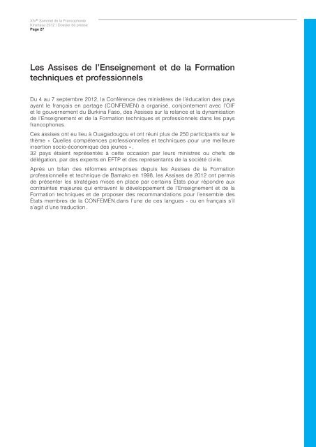 Le dossier de presse - Organisation internationale de la Francophonie