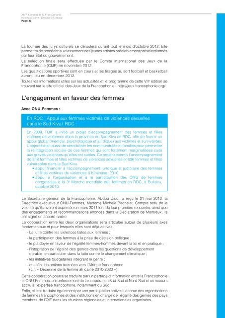 Le dossier de presse - Organisation internationale de la Francophonie