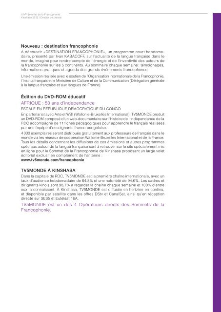 Le dossier de presse - Organisation internationale de la Francophonie