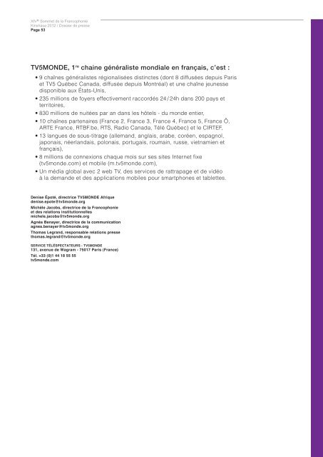 Le dossier de presse - Organisation internationale de la Francophonie