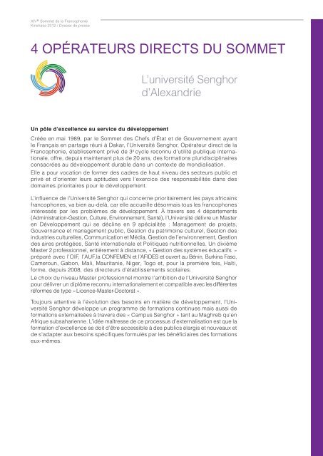 Le dossier de presse - Organisation internationale de la Francophonie