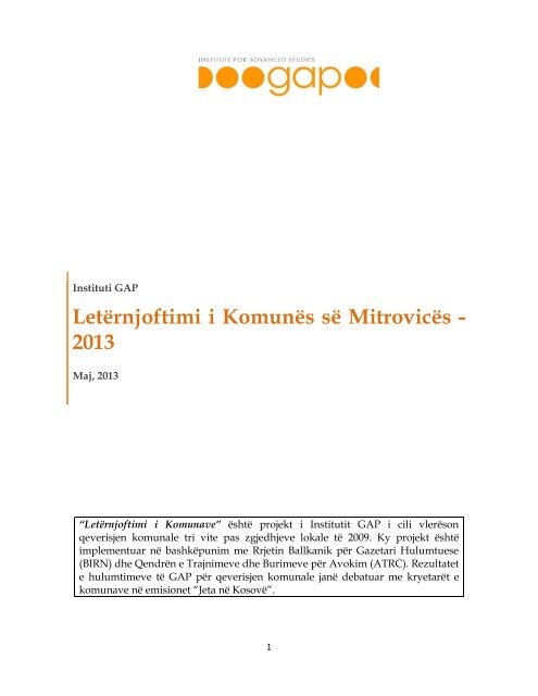 LetÃ«rnjoftimi i KomunÃ«s sÃ« MitrovicÃ«s - 2013 - Instituti GAP