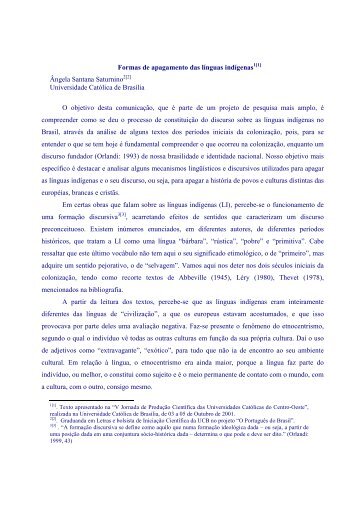 Formas de apagamento das lÃ­nguas indÃ­genas - Universidade ...