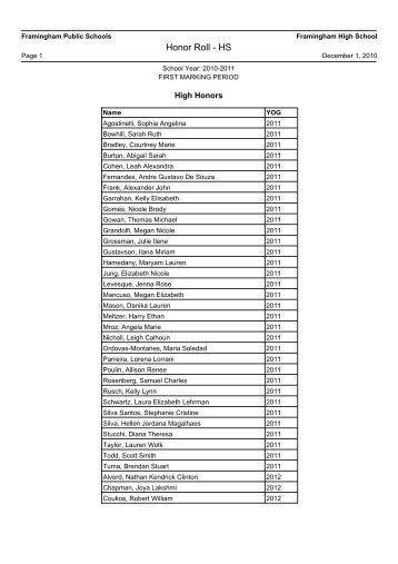 Honor Roll - HS - Framingham Public Schools