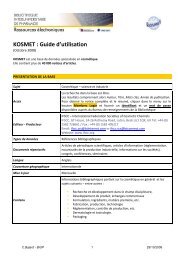 KOSMET : Guide d'utilisation