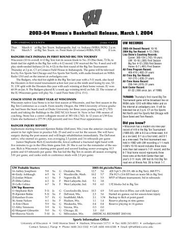 2003-04 Women's Basketball Release, March 1 ... - UWBadgers.com