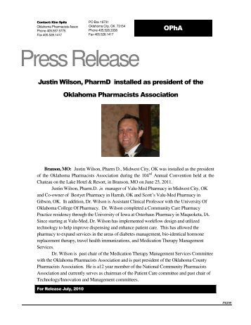 Press Release - Oklahoma Pharmacists Association