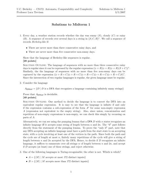 Solutions to Midterm 1 - Stanford CS Theory