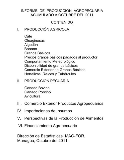 Informe de Producción Agropecuaria Acumulado a Octubre ... - magfor