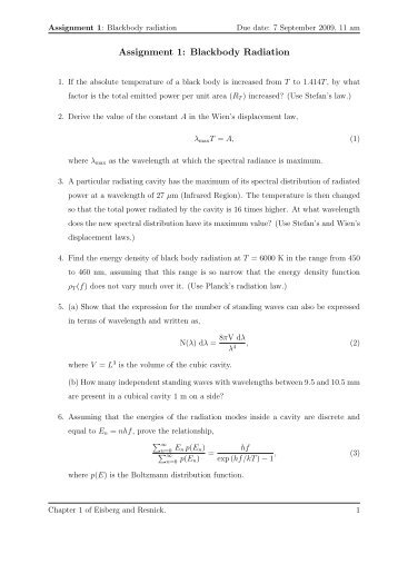 Assignment 1: Blackbody Radiation