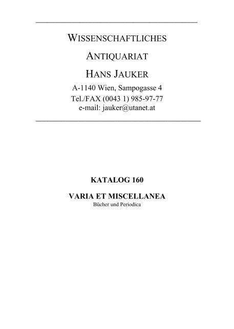 Wissenschaftliches Antiquariat Hans Jauker