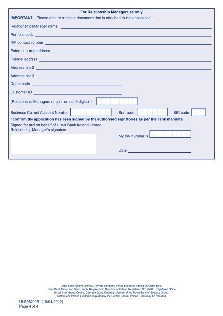 Cardholder application form - Ulster Bank