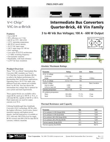 Intermediate Bus Converter IBC Datasheet - ThomasNet