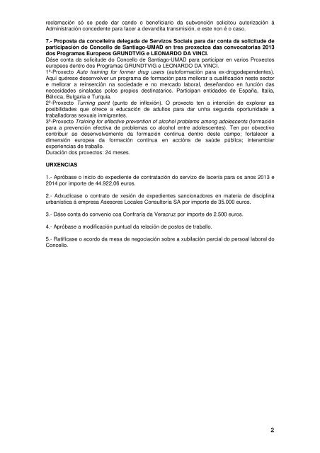 Resumo da Xunta de Goberno - Concello de Santiago de Compostela