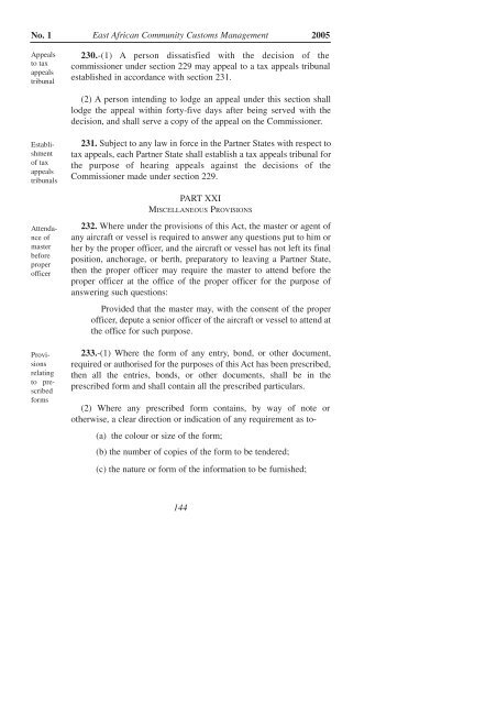 East African Community Customs Management Act, 2004 - VERTIC