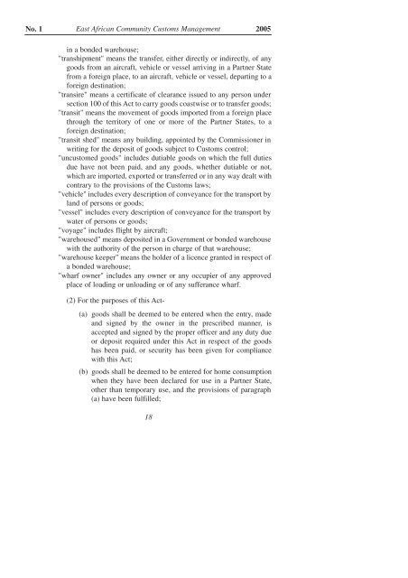 East African Community Customs Management Act, 2004 - VERTIC