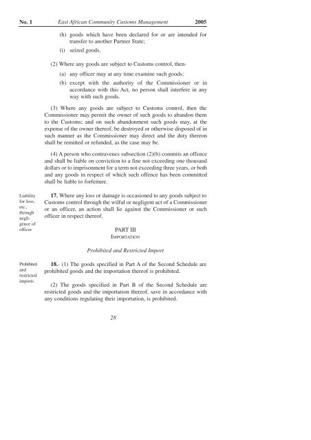East African Community Customs Management Act, 2004 - VERTIC