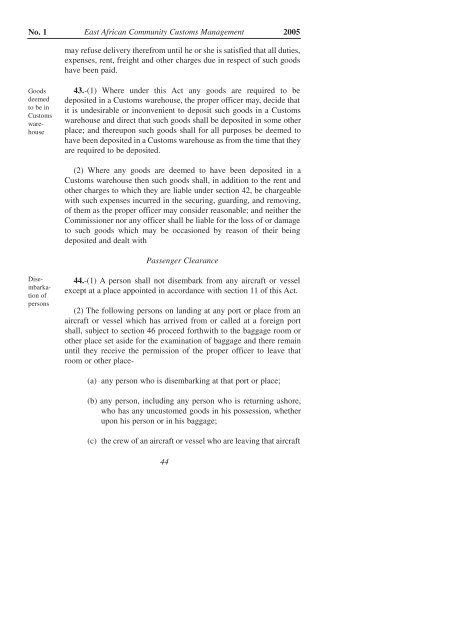 East African Community Customs Management Act, 2004 - VERTIC