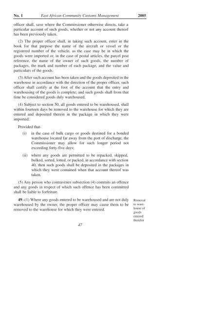 East African Community Customs Management Act, 2004 - VERTIC