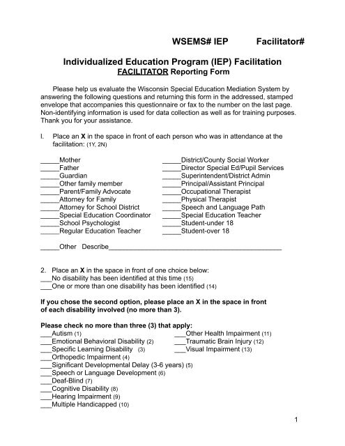 Individualized Education Program (IEP) Facilitation - WSEMS