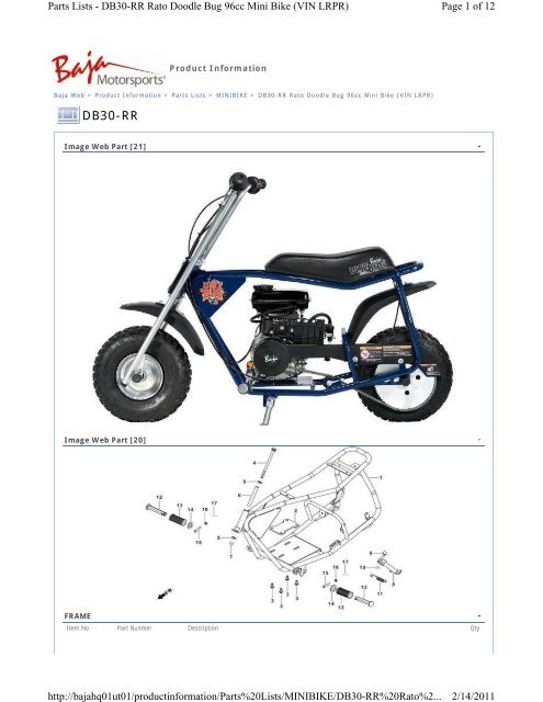 Parts Lists - DB30-RR Rato Doodle Bug 96cc - Baja Motorsports