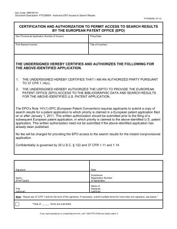 Certification and Authorization Form PTO/SB/69 - United States ...