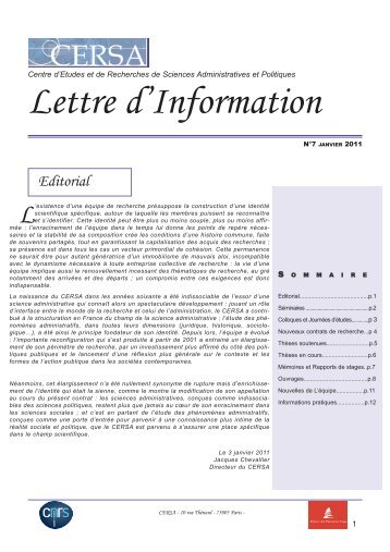 Lettre d'information janv 2011:Lettre d'information ... - CERSA - CNRS