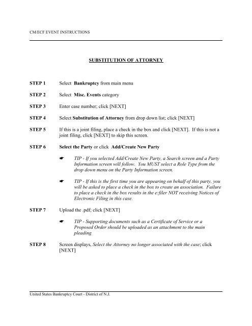 Substitution of Attorney - United States Bankruptcy Court - District of ...