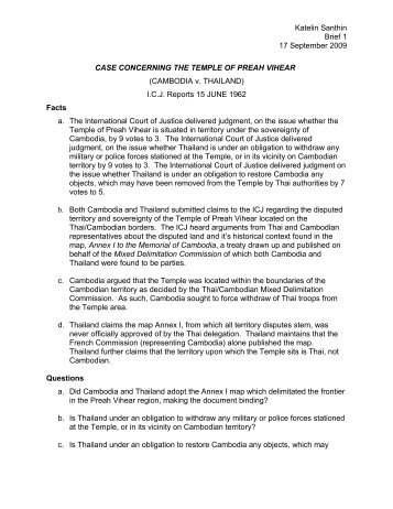 CASE CONCERNING THE TEMPLE OF PREAH VIHEAR - Courses