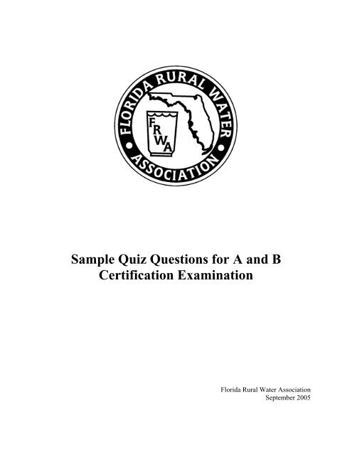 A&B Test Questions - Florida Rural Water Association