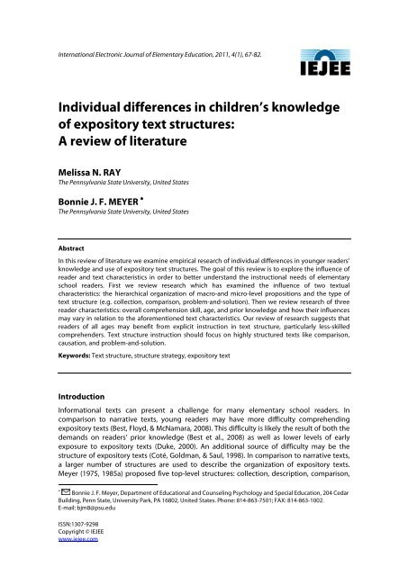 Individual differences in children's knowledge of expository text ...