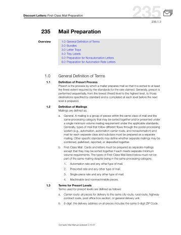 DMM 235 First-Class Mail Preparation for Discount Letters