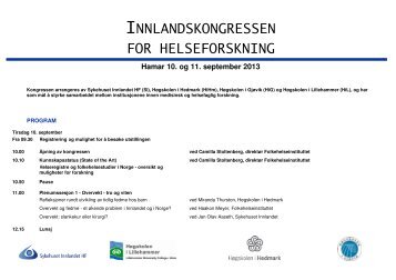 innlandskongressen for helseforskning - Sykehuset Innlandet HF