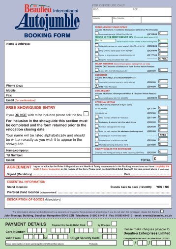 BOOKING FORM - Beaulieu