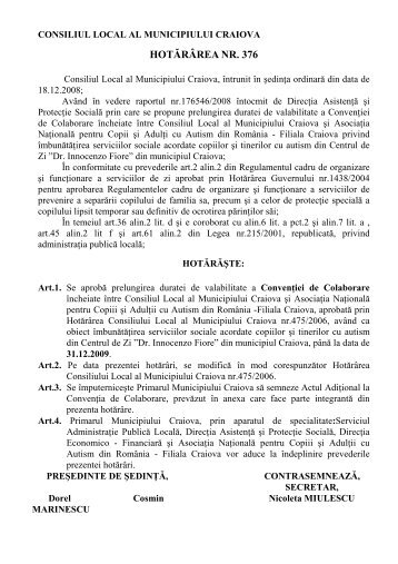 Hotararea consiliului local nr. 376 pe 2008 - Primaria Craiova