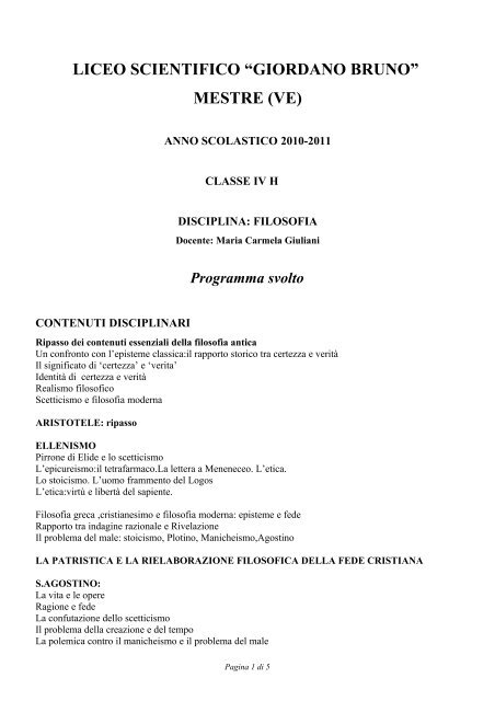 LICEO SCIENTIFICO STATALE âG - Liceo Scientifico Giordano Bruno