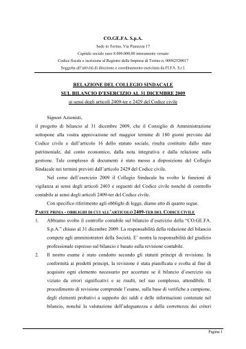 COGEFA - Relazione Collegio Sindacale 2009 - Co.ge.fa. SpA