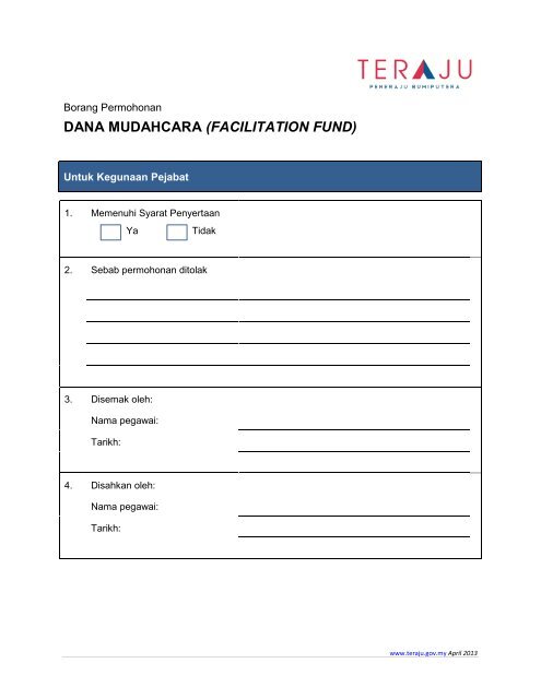 Borang Permohonan Dana Mudahcara ( Facilitation Fund ) - TERAJU