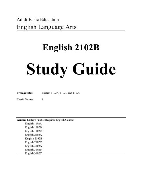 English 2102B Study Guide 2005-06