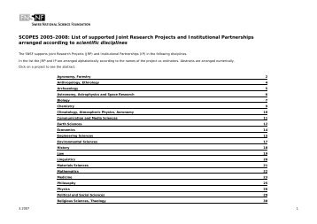 SCOPES 2005-2008 - Schweizerischer Nationalfonds (SNF)