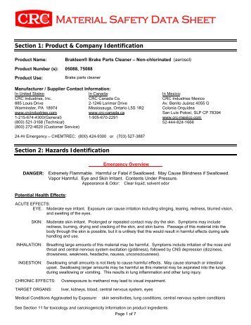 MATERIAL SAFETY DATA SHEET - CRC Industries