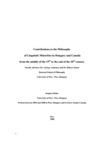 Contributions to the Philosophy of Linguistic Minorities in Hungary ...