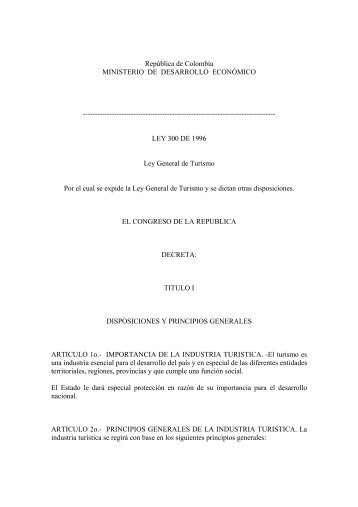 La Ley 300 de 1996 - Ministerio de Comercio, Industria y Turismo