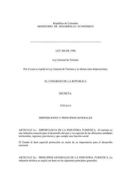 La Ley 300 de 1996 - Ministerio de Comercio, Industria y Turismo